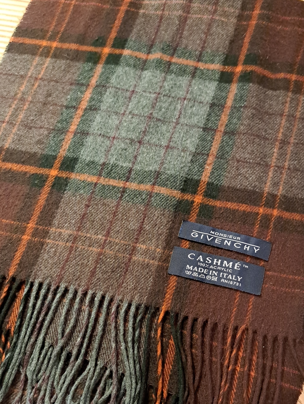 Givenchy Monsieur Brown and Grey Plaid Scarf